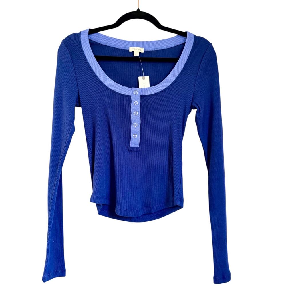 Anthropologie Pilcro Andie Ribbed Henley Scoop Neck Top XS NWT